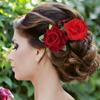 Fangsen Wedding Red Rose Flower Hair Comb Masquerade Headdress Hair Accessories for Modelling and Photography view 1