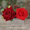 Fangsen Wedding Red Rose Flower Hair Comb Masquerade Headdress Hair Accessories for Modelling and Photography view 2