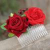 Fangsen Wedding Red Rose Flower Hair Comb Masquerade Headdress Hair Accessories for Modelling and Photography view 3