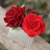 Fangsen Wedding Red Rose Flower Hair Comb Masquerade Headdress Hair Accessories for Modelling and Photography view 4