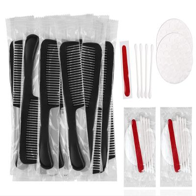 100 Combs Bulk Individually Wrapped bundle with 100 Hotel Vanity Kit included Cotton Swabs Cotton Pads