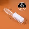 Nail Brush Fingernail Cleaner, ZUFUGHJK 6 Pack fingernail cleaning brush Fingernail Scrub Nail Brushes with Handle Grip Hand Pedicure Scrubbing kit for Nails and Toes,Clear view 3