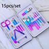7/10/12/18/19Pcs/Set Manicure Set Pedicure Nail Tools Kit Stainless Steel Nail Cutter Scissor Clippers Professional Manicure Set,XC,15Pcs view 2