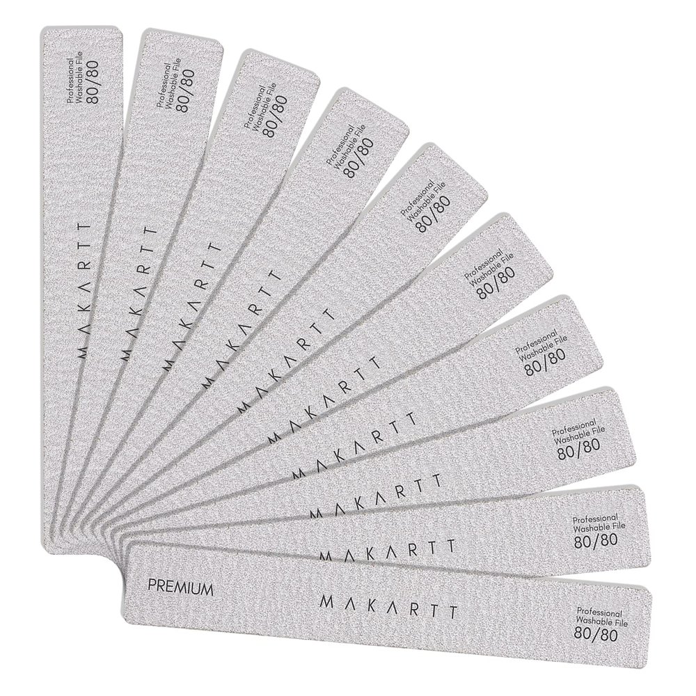 Makartt Nail File: 80/80 Grit Emery Boards for Nails, 10pcs Professional Washable Doubled Sides Coarse Toenail Filer Heavy Duty for Acrylic and Extension Gel Removal, Pedicure Manicure Tools