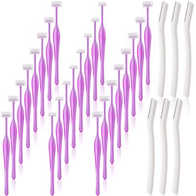 ANCIRS 30 Pack Eyebrow Trimmer Razors for Women Makeup, Facial T Shape Shaver Tool for Eye Brow, Stainless Steel Eyebrow Trimming Kit for Girls- 24 Purple & 6 White