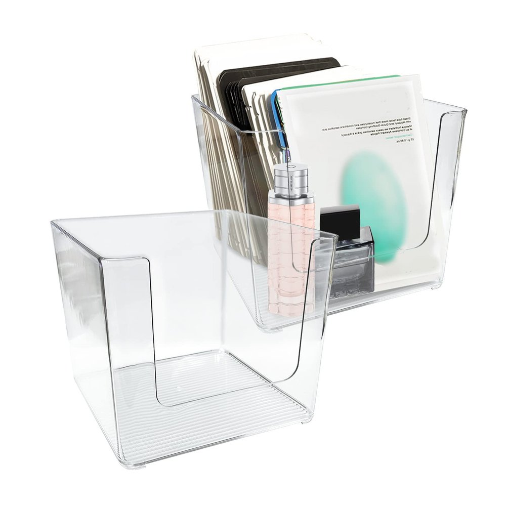 2 Pcs Acrylic Makeup Mask Paper Storage Box, 6.2x6.2x5.7 In Cover Desktop Cosmetics Debris Cotton Pad, Swabs, Sanitary Napkin Organizer, Transparent Dustproof Finishing Container