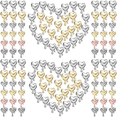 PAGOW 120Pcs 3D Heart Nail Charm Punk Chrome Droplets Lava Metal Molten Irregular Shape Alloy Jewelry Love DIY Nail Accessories Supplies Valentine's Day Decoration Gold Silver