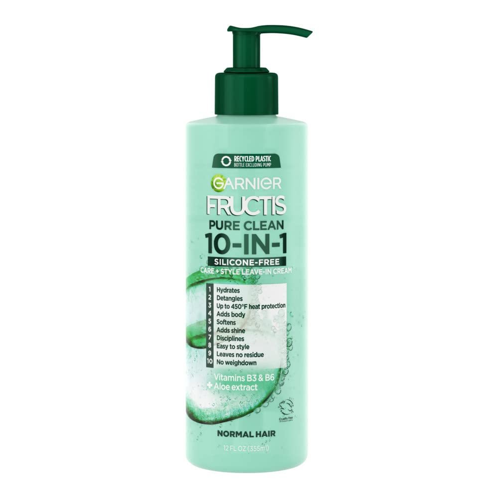 Garnier, Fructis Pure Clean 10-in-1 Care and Styling Leave In Cream, 12 Fl Oz