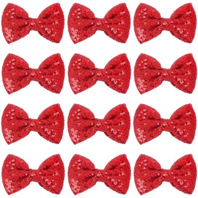 12 Pieces Red Sequin Bows for Girls 4.7" Large Cheer Hair Bow with Alligator Clips Hair Accessories for Kids Toddler Cheerleaders Teen Girls College Sports