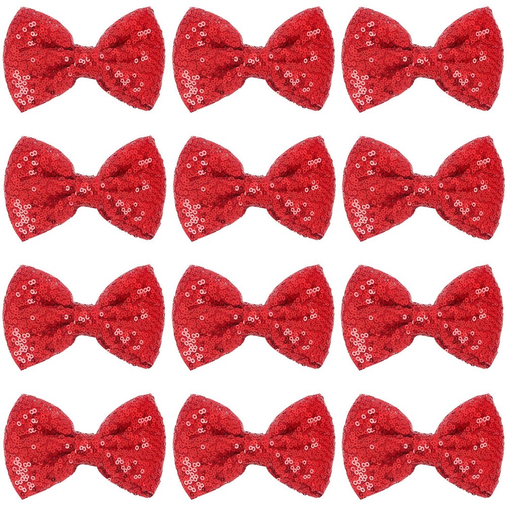 12 Pieces Red Sequin Bows for Girls 4.7" Large Cheer Hair Bow with Alligator Clips Hair Accessories for Kids Toddler Cheerleaders Teen Girls College Sports