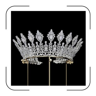 Luxury Wedding Tiaras Large 5A Cubic Zirconia Round Pageant Crown for Women Huge Princess Queen Crown Crystal Headband Big Bridal Hair Accessories (Silver)