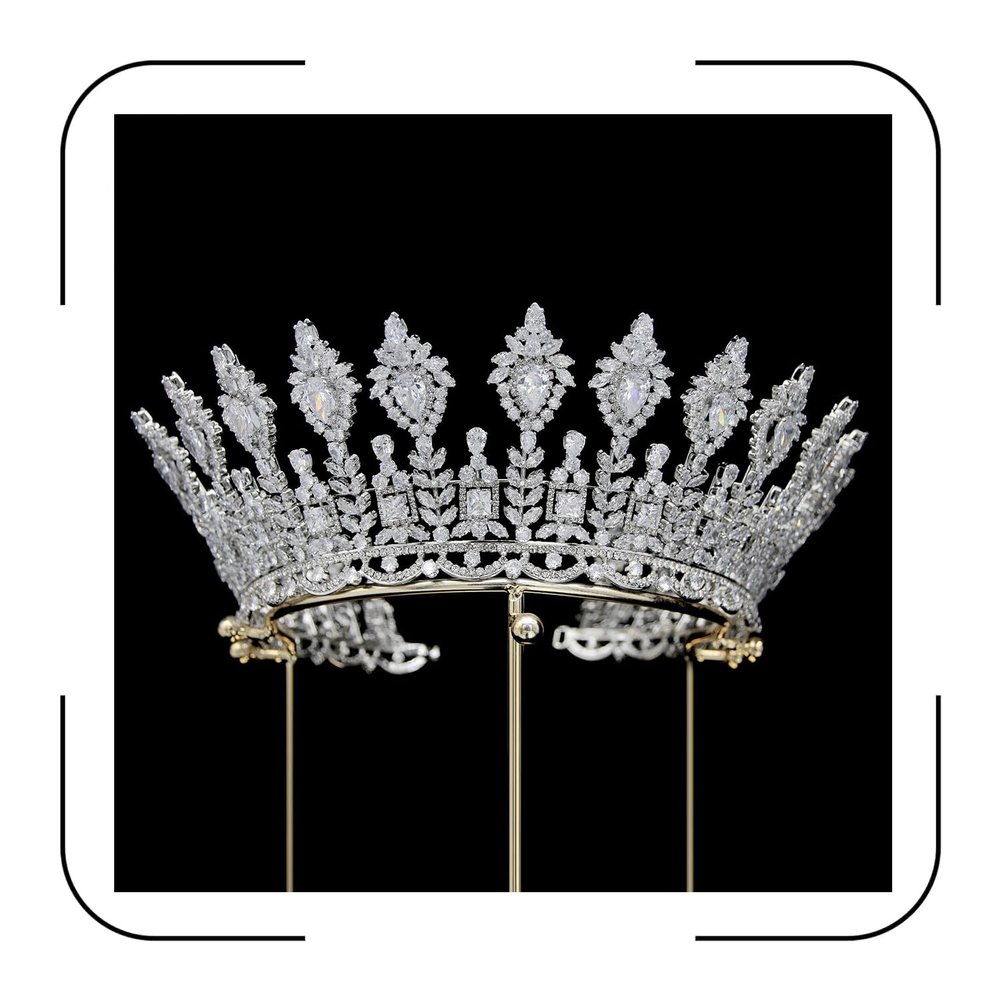 Luxury Wedding Tiaras Large 5A Cubic Zirconia Round Pageant Crown for Women Huge Princess Queen Crown Crystal Headband Big Bridal Hair Accessories (Silver)