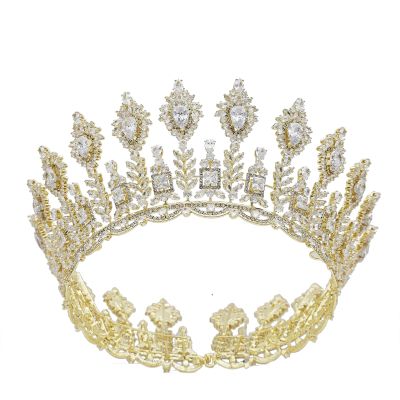 Luxury Wedding Tiaras Large 5A Cubic Zirconia Round Pageant Crown for Women Huge Princess Queen Crown Crystal Headband Big Bridal Hair Accessories (Gold)