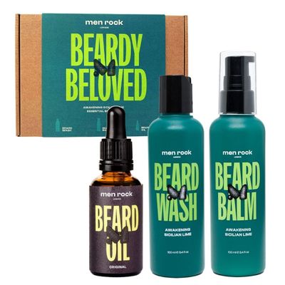 Men Rock Beardy Beloved Awakening Essential Beard Kit - Sicilian Lime - Beard Oil, Balm, and Wash - Mens Face Care - Skincare Products for Men - 3 Pc