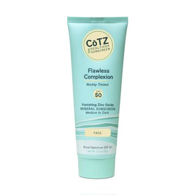CoTZ Skincare Flawless Complexion Richly Tinted | Facial Mineral Sunscreen | For Medium to Dark Skin Tones | All Skin Types | Broad Spectrum SPF 50 | 2.5oz / 70 g