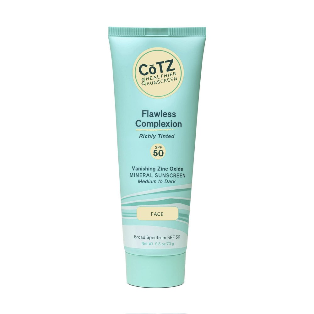 CoTZ Skincare Flawless Complexion Richly Tinted | Facial Mineral Sunscreen | For Medium to Dark Skin Tones | All Skin Types | Broad Spectrum SPF 50 | 2.5oz / 70 g