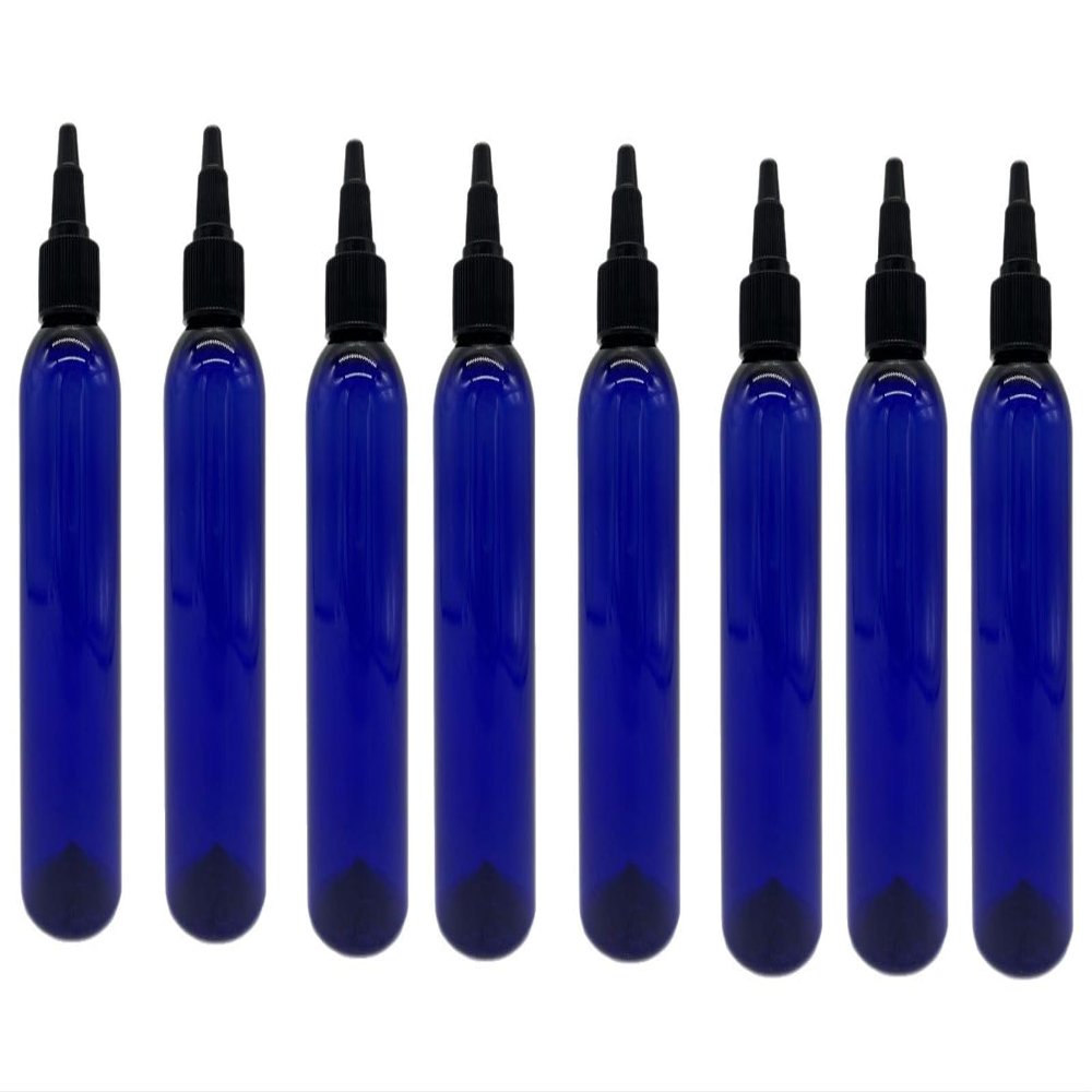 Natural Farms 4 oz Blue Cosmo BPA FREE Bottles - 8 Pack Empty Refillable Containers - Essential Oils Cleaning Products - Aromatherapy | Black Twist Open/Close Cap - Made in the USA