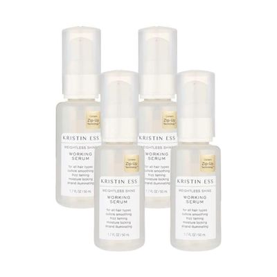 Kristin Ess Hair Weightless Shine Working Hair Serum, Frizz Taming, Cuticle Smoothing, Moisture Locking, Shine Enhancing, Color + Keratin Safe, 1.7 fl oz (Pack of 4)