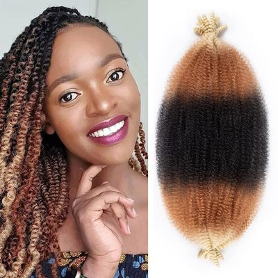 18 Inch Pre-Separated Springy Afro Twist Hair 8 Packs Pre-Fluffy Natural Curls are Perfect for Marley Crochet Hair Suitable for Black Women (1B/27/613, 18 Inch (Pack of 8))