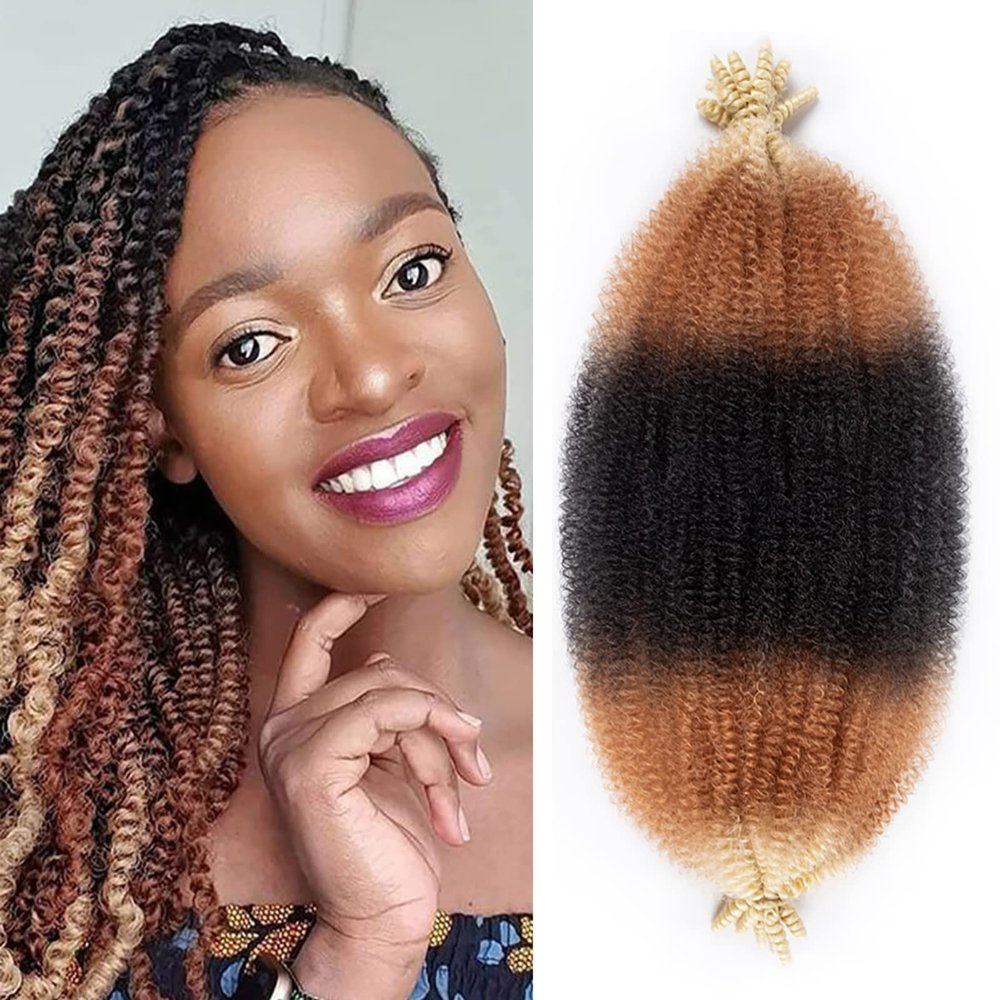 18 Inch Pre-Separated Springy Afro Twist Hair 8 Packs Pre-Fluffy Natural Curls are Perfect for Marley Crochet Hair Suitable for Black Women (1B/27/613, 18 Inch (Pack of 8))