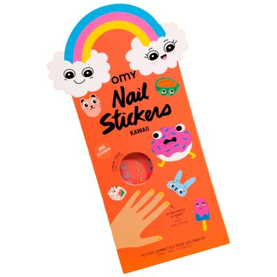 Omy Kawaii Nail Stickers for Kids - 200 Stickers, Waterproof, Durable, Fun, Creative Designs | Strong Enough to Last Through Hand Washing - Easy to Apply, Safe, Non-Toxic | Age 3 and Up