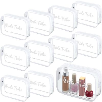 Amylove 10 Pcs Bridesmaid Makeup Bag for Bridal Party Gifts Clear Makeup Bags Toiletry Bridesmaid Proposal Gift Cosmetic travel Cosmetic Bag for Wedding Bachelorette Party Favor(White)