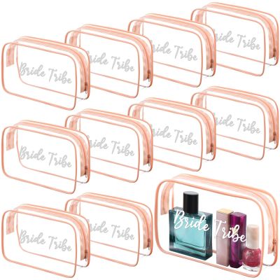 Amylove 10 Pcs Bridesmaid Makeup Bag for Bridal Party Gifts Clear Makeup Bags Toiletry Bridesmaid Proposal Gift Cosmetic travel Cosmetic Bag for Wedding Bachelorette Party Favor(Pink)