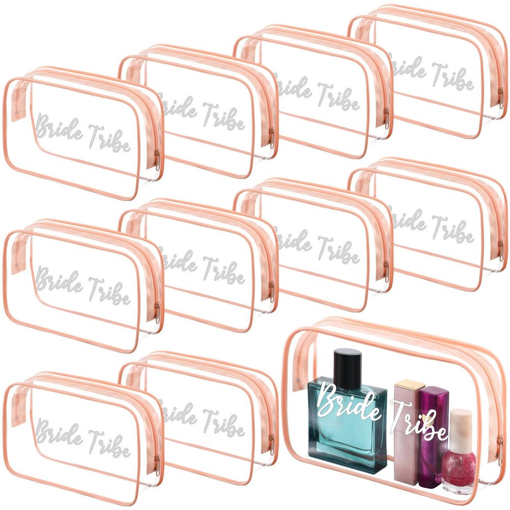 Amylove 10 Pcs Bridesmaid Makeup Bag for Bridal Party Gifts Clear Makeup Bags Toiletry Bridesmaid Proposal Gift Cosmetic travel Cosmetic Bag for Wedding Bachelorette Party Favor(Pink)