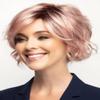 TISHINING Short Ombre Pink Wavy Bob Wigs for White Women Chin Length Pink Curly Bob Wig with Bangs Heat Synthetic Natural Looking Daily Cosplay Wig view 1