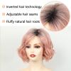 TISHINING Short Ombre Pink Wavy Bob Wigs for White Women Chin Length Pink Curly Bob Wig with Bangs Heat Synthetic Natural Looking Daily Cosplay Wig view 2