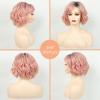 TISHINING Short Ombre Pink Wavy Bob Wigs for White Women Chin Length Pink Curly Bob Wig with Bangs Heat Synthetic Natural Looking Daily Cosplay Wig view 3