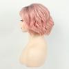 TISHINING Short Ombre Pink Wavy Bob Wigs for White Women Chin Length Pink Curly Bob Wig with Bangs Heat Synthetic Natural Looking Daily Cosplay Wig view 4