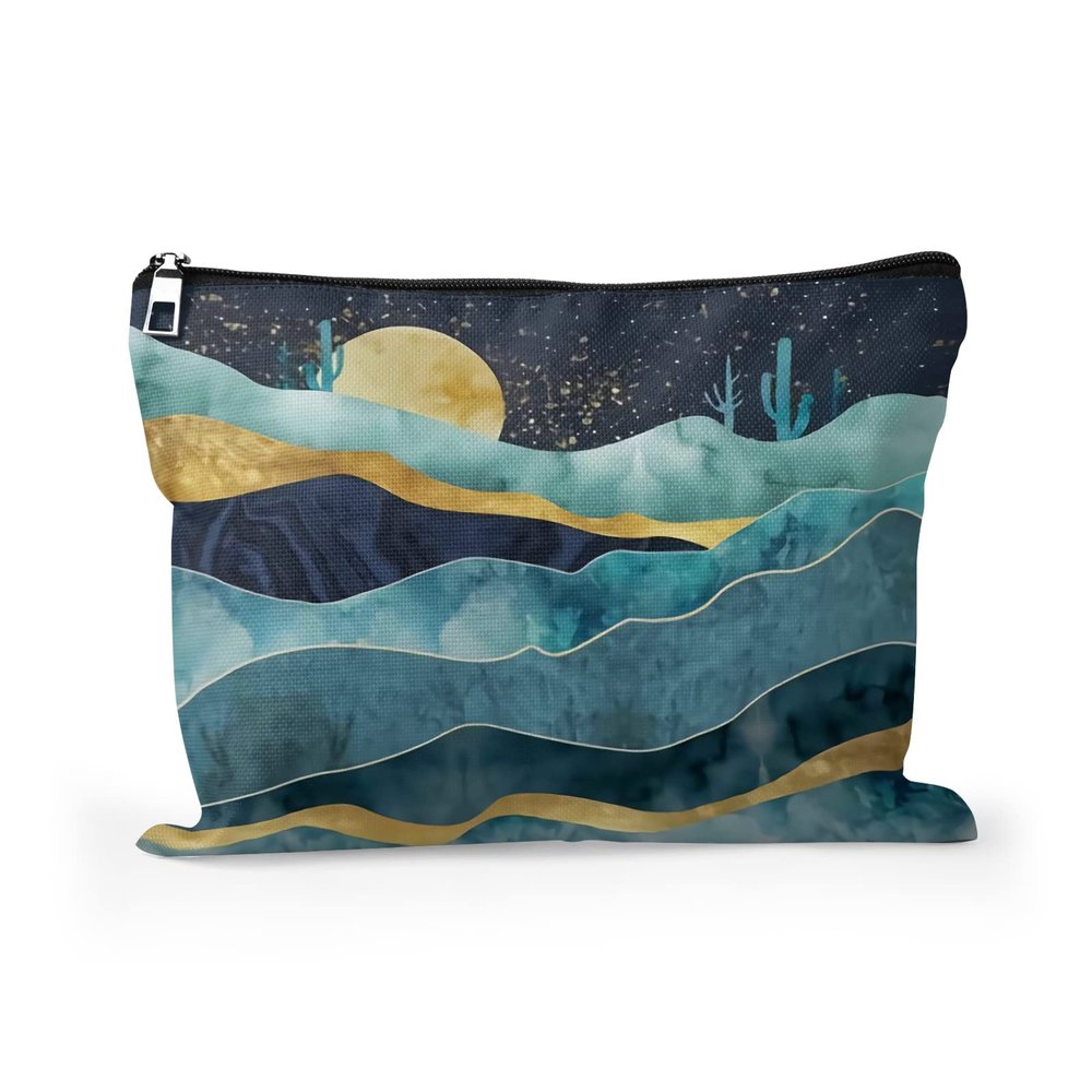 Cafl Mountain Cactus Moon Makeup Bag Travel Large Boho Desert Cactus Cosmetic Bag Essentials Jewelry Skincare Zipper For Women-108 inch