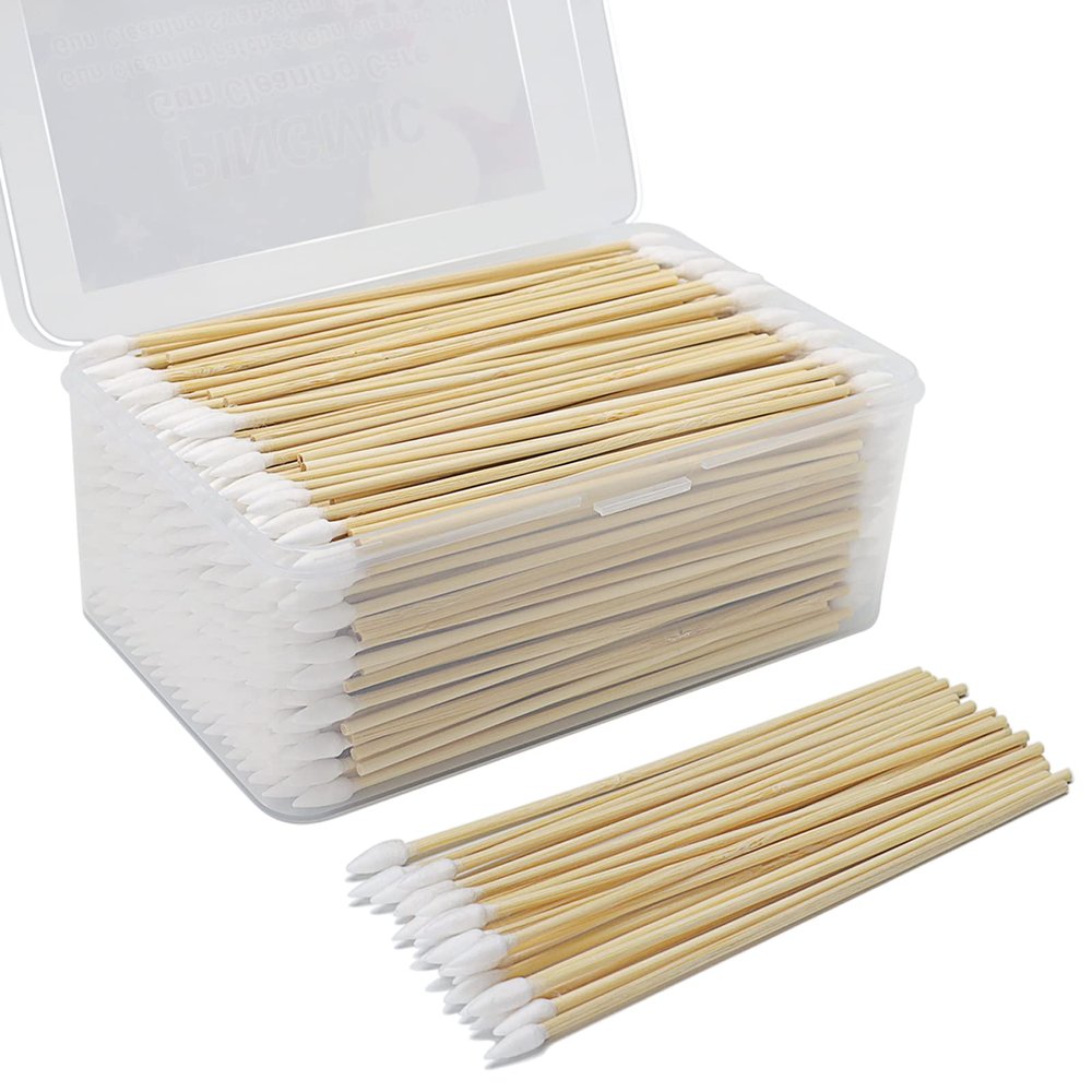 500PCS Gun Cleaning Swabs in Storage Case - 6 Inch Bamboo Handled Pistol Cleaner - Highly Absorbent Lint Free Swabs for Precision Clean, Applying