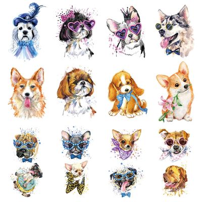16 Pieces Watercolor Dog Tattoos, 12 Sheets Body Art Fake Temporary Tattoo Stickers on Adults Boys Girls Face Hand Neck Wrist Party Favor