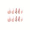 FRUJCDKI Medium Coffin Press On Nails, Pink Gradient Fake Nails, 3D Rhinestone Glitter Artificial False Nails With Double Side Adhesive Tabs for Women & Girls (24pcs) view 4