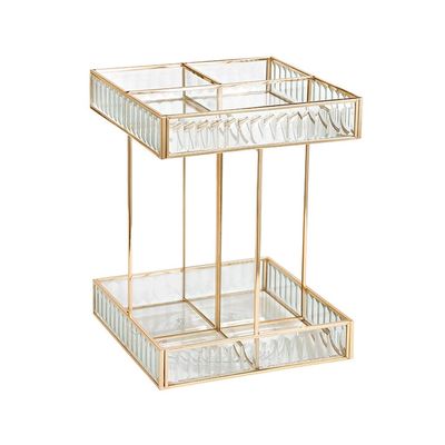 EKAYG Rotating Glass Makeup Box Cosmetic Storage Box 2 Layers Brush Pencil Lipstick Holder Jewelry Case Organizer