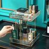EKAYG Rotating Glass Makeup Box Cosmetic Storage Box 2 Layers Brush Pencil Lipstick Holder Jewelry Case Organizer view 3