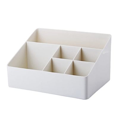 EKAYG 6 Grids Desk Makeup Organizer Cosmetic Storage Box Case Brush Lipstick Jewelry Holder Plastic Make Up Brush Storage Box Case (White)