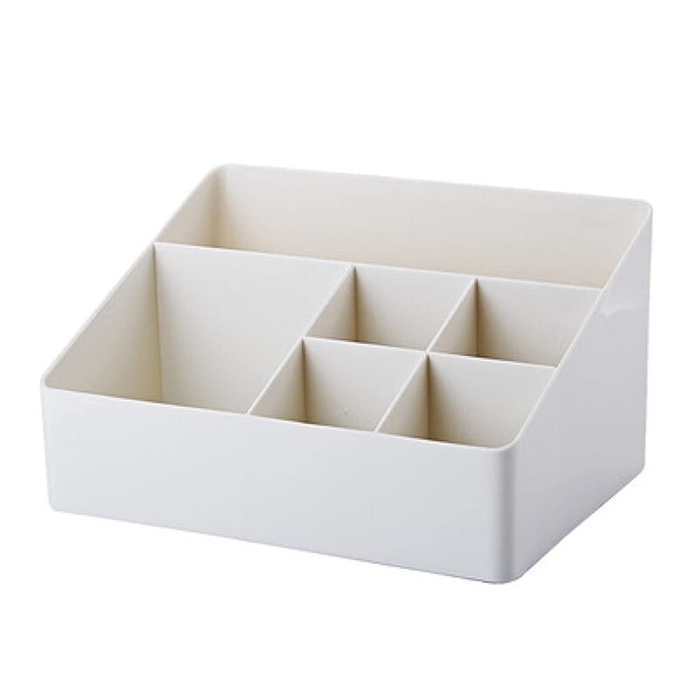 EKAYG 6 Grids Desk Makeup Organizer Cosmetic Storage Box Case Brush Lipstick Jewelry Holder Plastic Make Up Brush Storage Box Case (White)