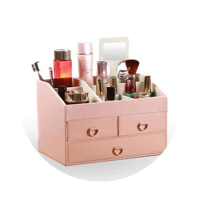 EKAYG Household Leather Desktop Large Capacity Cosmetic Storage Box Dressing Table Skin Care Organizer (B)