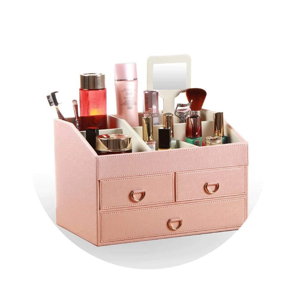 EKAYG Household Leather Desktop Large Capacity Cosmetic Storage Box Dressing Table Skin Care Organizer (B)