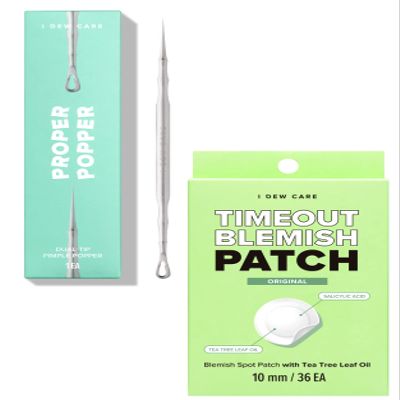 I Dew Care Dual-Tip Pimple Popper - Proper Popper, 1 EA + Hydrocolloid Acne Pimple Patch - Timeout Blemish Original, 36 Count Bundle