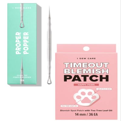 I Dew Care Dual-Tip Pimple Popper - Proper Popper, 1 EA + Hydrocolloid Acne Pimple Patch - Timeout Blemish Happy Paws, 36 Count Bundle