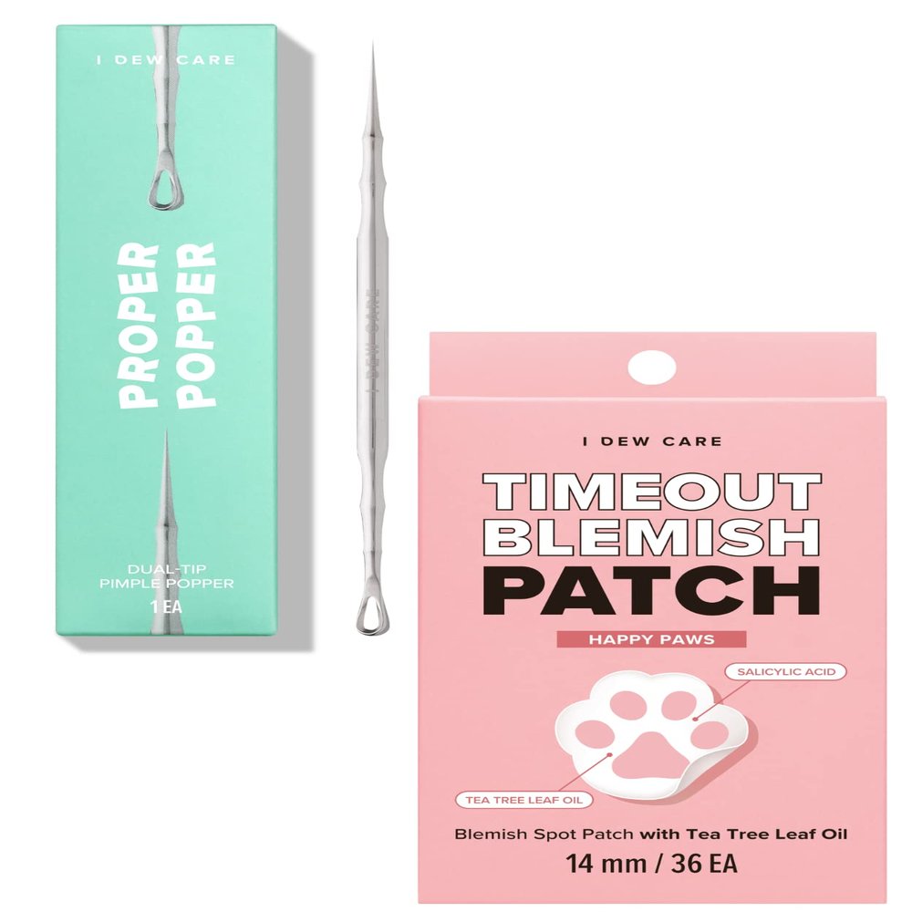 I Dew Care Dual-Tip Pimple Popper - Proper Popper, 1 EA + Hydrocolloid Acne Pimple Patch - Timeout Blemish Happy Paws, 36 Count Bundle