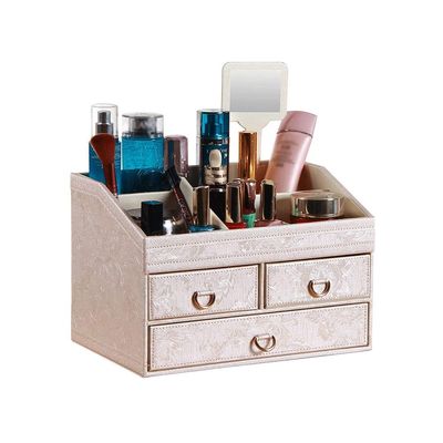 EKAYG Household Leather Desktop Large Capacity Cosmetic Storage Box Dressing Table Skin Care Organizer (A)