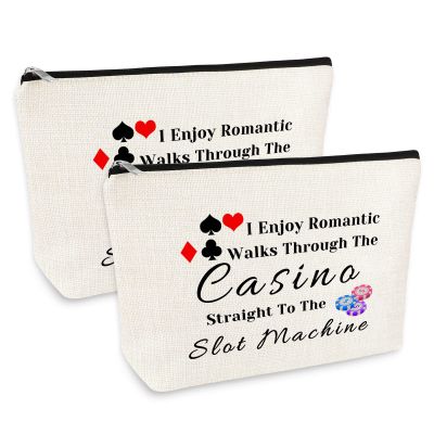 2 Pcs Funny Gambler Gift Casino Lover Gift Makeup Bag for Women Slot Machine Cosmetic Bag Christmas Birthday Gift for Gambler Casino Lover Friends Her Casino Gambling Make Up Pouch Travel Toiletry Bag