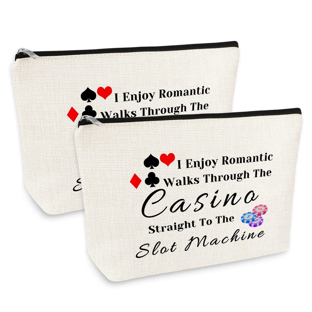 2 Pcs Funny Gambler Gift Casino Lover Gift Makeup Bag for Women Slot Machine Cosmetic Bag Christmas Birthday Gift for Gambler Casino Lover Friends Her Casino Gambling Make Up Pouch Travel Toiletry Bag