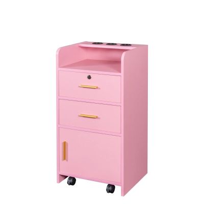 FRITHJILL Salon Station with Wheels and Hair Dryer Holders for Barber Shop, Hair Stylist Equipment, 31.1" Tall Locking Makeup Organizer Cabinet, Pink