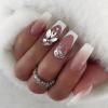 FRUJCDKI French Tip Press on Nails Short Square Fake Nails Pink Full Cover False Nails with Glitter Designs Rhinestones Acrylic Nails White Tip Gradient Artificial Nails Decorations for Women Girls view 1